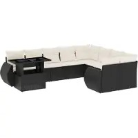 vidaXL 10-delige Loungeset met kussens poly rattan zwart