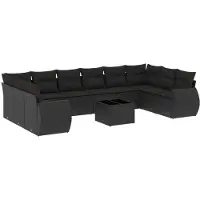 vidaXL 11-delige Loungeset met kussens poly rattan zwart