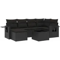 vidaXL 7-delige Loungeset met kussens poly rattan zwart