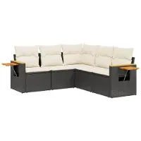 vidaXL 5-delige tuinmeubelset met kussens, zwart, polyrotan