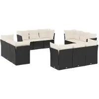 vidaXL 12-delige Loungeset met kussens poly rattan zwart