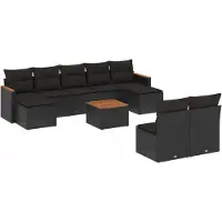 vidaXL 10-delige Loungeset met kussens poly rattan zwart