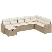 vidaXL 8-delige Loungeset met kussens poly rattan beige