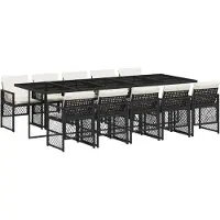 vidaXL 11-delige tuinset met kussens, zwart, van polyrotan