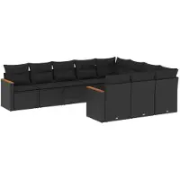 vidaXL 10-delige loungeset voor de tuin met kussens, zwart, polyrotan