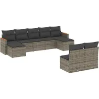 vidaXL 9-delige Loungeset met kussens poly rattan grijs