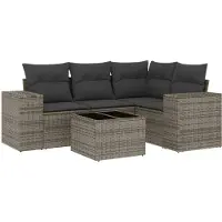 vidaXL 5-delige tuinmeubelset met kussens, grijs, polyrotan