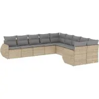 vidaXL 10-delige Loungeset met kussens poly rattan beige