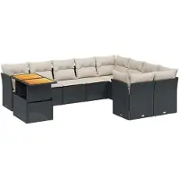vidaXL 10-delige Loungeset met kussens poly rattan zwart