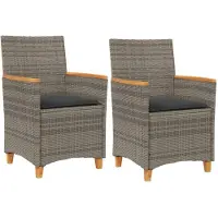 vidaXL Tuinstoelen 2 st met kussens poly rattan en massief hout grijs