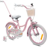 Sun baby Flower Bike Fiets voor een meisje van 4 tot 6 jaar, 16 inch Roze, met fietsbel, zijwieltjes, duwstang en stuurmandje