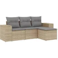 vidaXL 4-delige Loungeset met kussens poly rattan beige