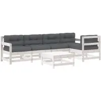vidaXL 6-delige Loungeset met kussens massief hout wit