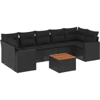 vidaXL 8-delige Loungeset met kussens poly rattan zwart