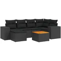 vidaXL 7-delige tuinmeubelset met kussens, zwart, polyrotan