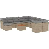vidaXL 12-delige Loungeset met kussens poly rattan gemengd beige
