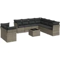 vidaXL 10-delige loungeset voor de tuin met kussens, grijs, polyrotan