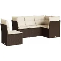 vidaXL 5-delige Loungeset met kussens poly rattan bruin
