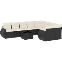 vidaXL 10-delige Loungeset met kussens poly rattan zwart