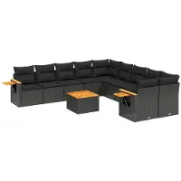 vidaXL 11-delige Loungeset met kussens poly rattan zwart