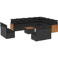 vidaXL 13-delige Loungeset met kussens poly rattan zwart