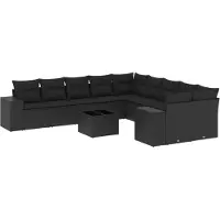 vidaXL 11-delige tuinmeubelset met kussens, zwart, polyrotan