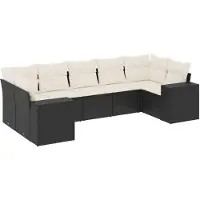 vidaXL 7-delige tuinmeubelset met kussens, zwart, polyrotan
