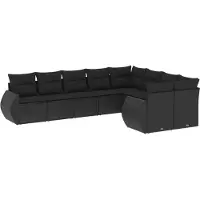 vidaXL 9-delige Loungeset met kussens poly rattan zwart