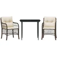 vidaXL 3-delige Bistroset met kussens poly rattan bruin