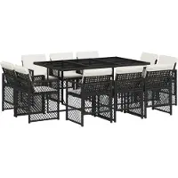 vidaXL 11-delige tuinset met kussens, zwart, van polyrotan