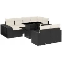 vidaXL 11-delige tuinmeubelset met kussens, zwart, polyrotan