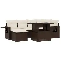 vidaXL 7-delige Loungeset met kussens poly rattan bruin