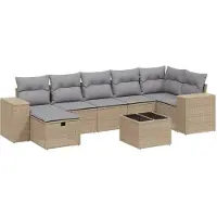 vidaXL 8-delige Loungeset met kussens poly rattan gemengd beige