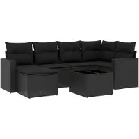 vidaXL 7-delige Loungeset met kussens poly rattan zwart