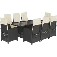 vidaXL 9-delige tuinset met kussens, zwart, van polyrotan