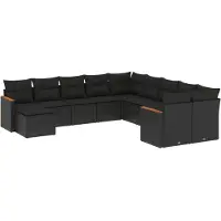 vidaXL 11-delige Loungeset met kussens poly rattan zwart