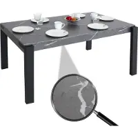Mendler Eettafel HWC-L53, tafel voor keuken of eetkamer, industriële metalen uitvoering, 140x80 cm, met een grijze marmerlook