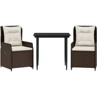 vidaXL 3-delige Tuinset met kussens poly rattan bruin
