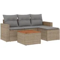 vidaXL 5-delige Loungeset met kussens poly rattan gemengd beige