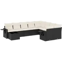 vidaXL 10-delige loungeset voor de tuin met kussens, zwart, polyrotan