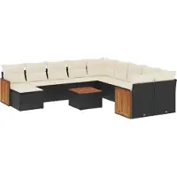 vidaXL 12-delige loungeset voor de tuin met kussens, zwart, polyrotan