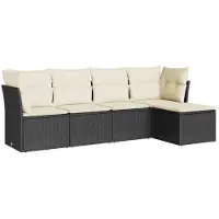 vidaXL 5-delige Loungeset met kussens poly rattan zwart