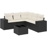vidaXL 6-delige Loungeset met kussens poly rattan zwart