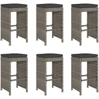 vidaXL Tuinbarkrukken met kussens 6 st poly rattan grijs