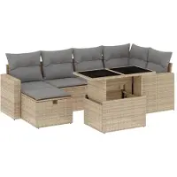 vidaXL 7-delige Loungeset met kussens poly rattan beige