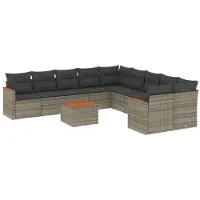 vidaXL 11-delige Loungeset met kussens poly rattan grijs