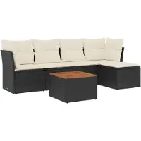 vidaXL 6-delige Loungeset met kussens poly rattan zwart