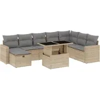 vidaXL 9-delige Loungeset met kussens poly rattan beige