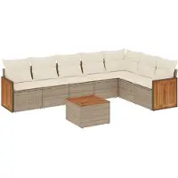 vidaXL 8-delige Loungeset met kussens poly rattan beige
