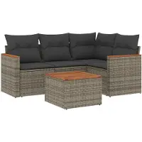 vidaXL 5-delige Loungeset met kussens poly rattan grijs